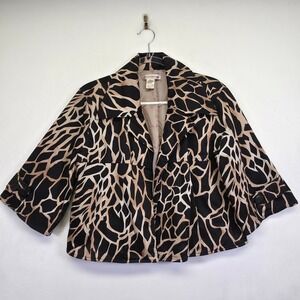 Patrick Christopher Cropped Jacket Women M Black Tan Giraffe Print Animal Blazer